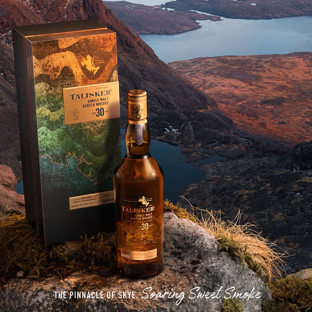 A talisker bottle on a mountain