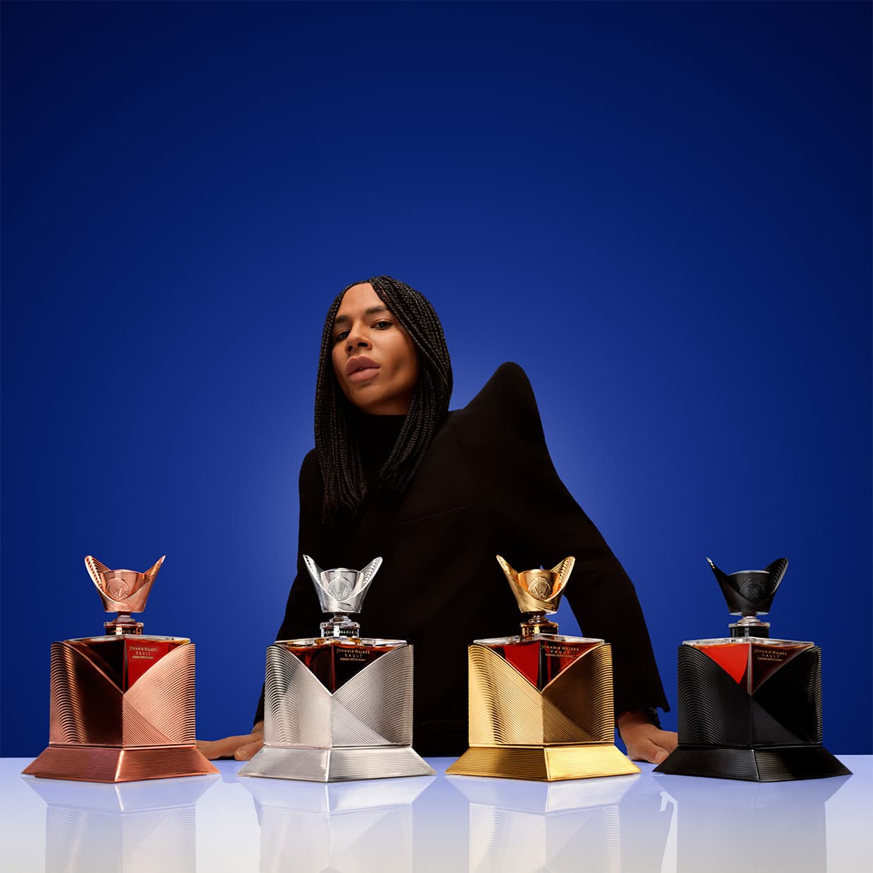 Olivier Rousteing presenting the bottles for Johnnie Walker Couture Expression Blends