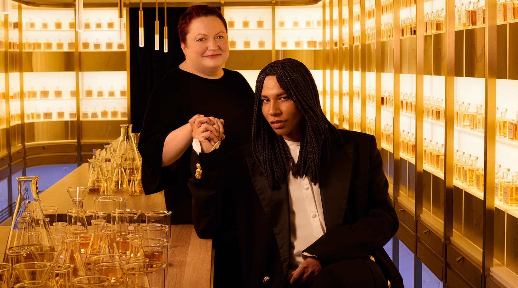 Dr Emma Walker and Olivier Rousteing in Johnnie Walker Vault