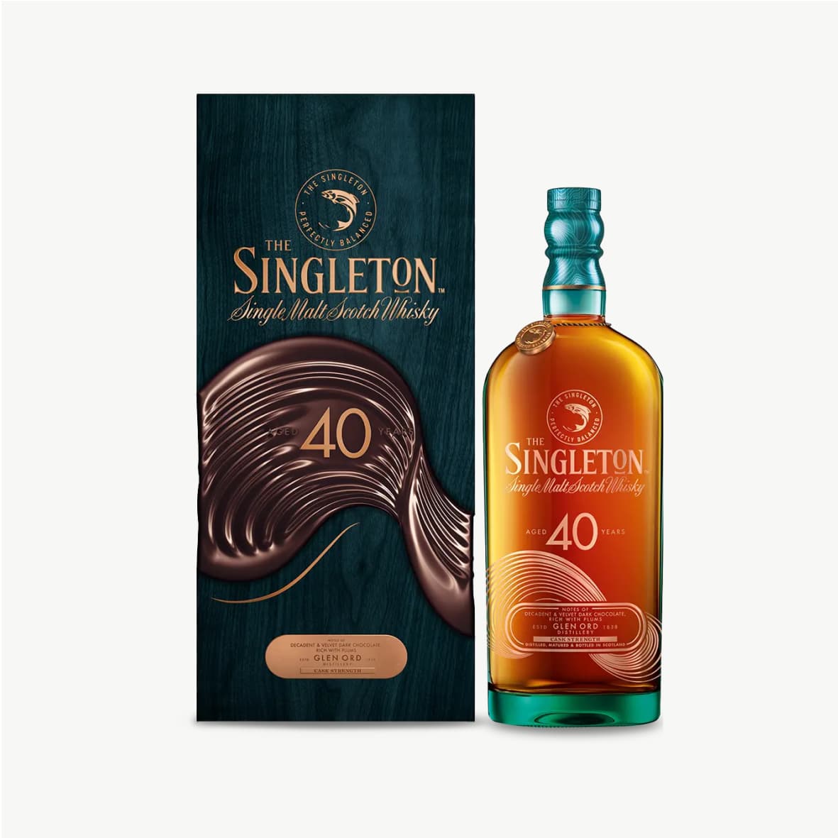 The Singleton of Glen Ord 40 Year Old whisky bottle next to branded case
